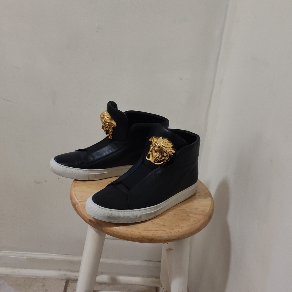 Versace Black and Gold High-Top Sneakers